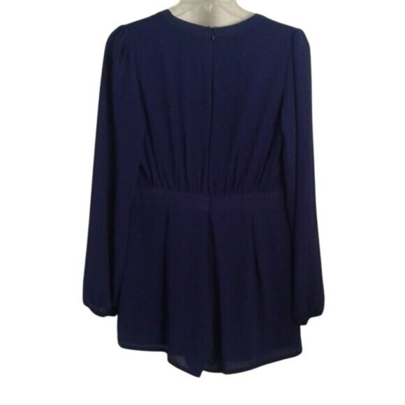 Missguided Size 12 Romper Womens Long Sleeve Royal Blue V Neckline Drape - Picture 2 of 8